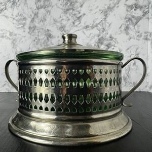 Camirand Limited Montreal Canada Green Uranium Glass Silver Plate Dish